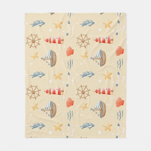 Boho Nautical Boat Lighthouse Muster Fleecedecke (Vorderseite)