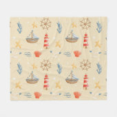 Boho Nautical Boat Lighthouse Muster Fleecedecke (Vorderseite (Horizontal))