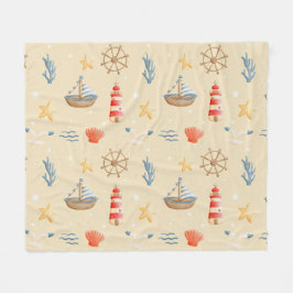 Boho Nautical Boat Lighthouse Muster Fleecedecke