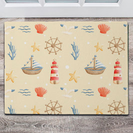 Boho Nautical Boat Lighthouse Muster Fußmatte