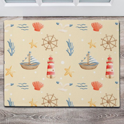 Boho Nautical Boat Lighthouse Muster Fußmatte