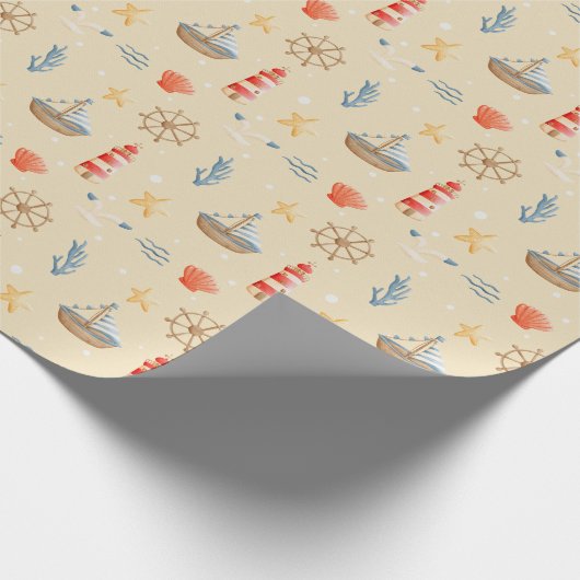 Boho Nautical Boat Lighthouse Muster Geschenkpapier (Ecke)
