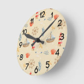 Boho Nautical Boat Lighthouse Muster Kinderzimmer Runde Wanduhr (Winkel)