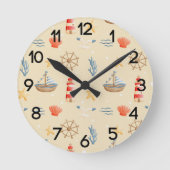 Boho Nautical Boat Lighthouse Muster Kinderzimmer Runde Wanduhr (Vorderseite)