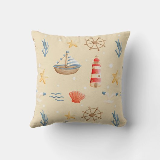Boho Nautical Boat Lighthouse Muster Kissen (Rückseite)