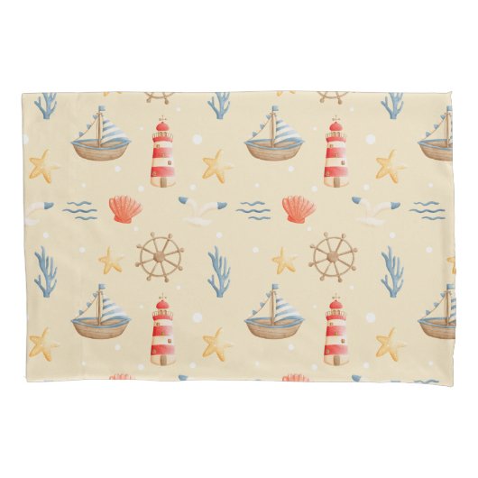 Boho Nautical Boat Lighthouse Muster Kissenbezug (Vorderseite)