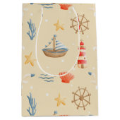 Boho Nautical Boat Lighthouse Muster Mittlere Geschenktüte (Vorderseite)