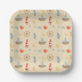 Boho Nautical Boat Lighthouse Muster Pappteller (Vorderseite)