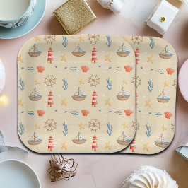 Boho Nautical Boat Lighthouse Muster Pappteller