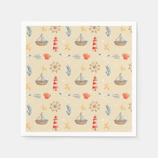Boho Nautical Boat Lighthouse Muster Serviette (Vorderseite)