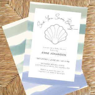 Boho Nautical Streifen Muschel Jungen Baby-Party Einladung