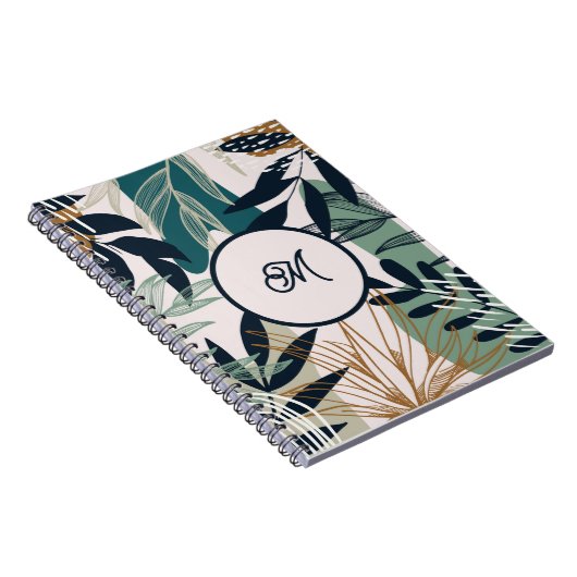 Boho Navy Aquamarin Gold Blätter Notebook Notizblock (Rechte Seite)