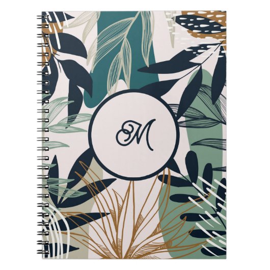Boho Navy Aquamarin Gold Blätter Notebook Notizblock (Vorderseite)