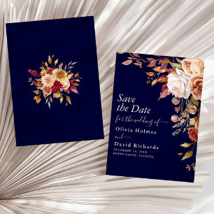 Boho Navy Blau Burnt Orange Florale Hochzeit Save The Date
