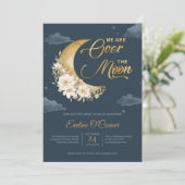 Boho Navy blaue Goldfolie über dem Mondbaby Einladung (Stehend Vorderseite)