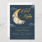 Boho Navy blaue Goldfolie über dem Mondbaby Einladung (Vorne/Hinten)