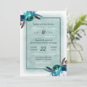 Boho Navy Blue Aqua Watercolor Einladung zur Hochz (Stehend Vorderseite)