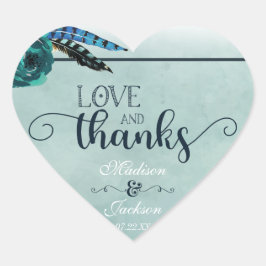 Boho Navy Blue & Aqua Wedding Liebe & Danke Herz-Aufkleber