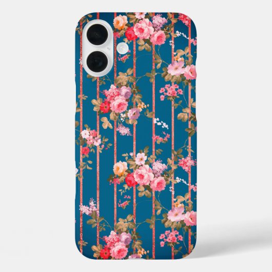 Boho navy blue blush pink floral rose gold stripes Case-Mate iPhone hülle (Rückseite)