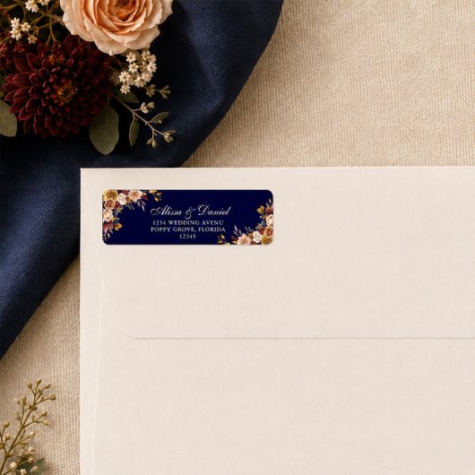 Boho Navy Blue Burnt Orange Floral Address