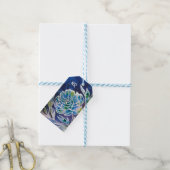 Boho Navy Blue Celestial Dahlia Floral Watercolor Geschenkanhänger (Mit Garn)