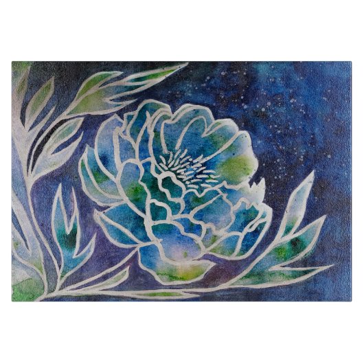 Boho Navy Blue Celestial Dahlia Floral Watercolor Schneidebrett (Vorderseite)