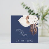 Boho Navy Blue Pampas Grass Wedding Save The Date (Stehend Vorderseite)
