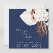 Boho Navy Blue Pampas Grass Wedding Save The Date (Vorderseite)