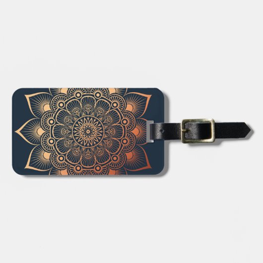 Boho Navy Blue Peach Mandala Gepäckanhänger (Vorderseite horizontal)