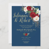 Boho Navy Blue und Burgund Floral Watercolor Einladung (Vorderseite)