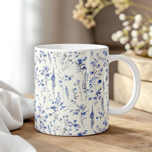Boho Navy Blue Watercolor-Wildblumen Kaffeetasse