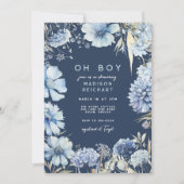 Boho Navy Blue Wildblume Floral Boy Baby Dusche Einladung (Vorderseite)
