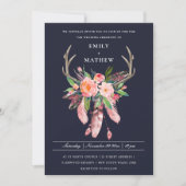 BOHO NAVY BLUSH ANTLER DREAM CATCHER FLORA WEDD EINLADUNG (Vorderseite)