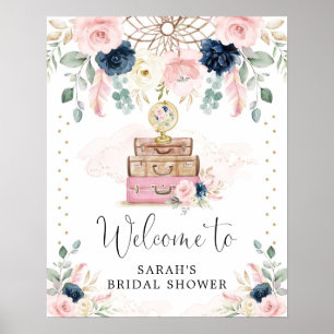 Boho Navy Blush Reise-Hochzeitsdusche Willkommen Poster