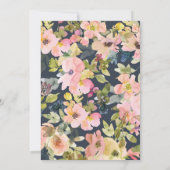 Boho Navy Blush Watercolor Bloral Baby Dusche Einladung (Rückseite)