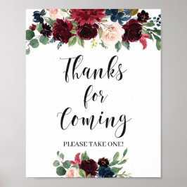 Boho navy burgundy blush pink danke für kommen poster