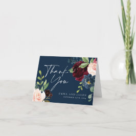 Boho Navy Burgundy Floral Wedding Danke Karte