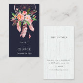 BOHO NAVY FLORA BLUSH DREAM CATCHER WEDING DETAIL VISITENKARTE (Vorne/Hinten)