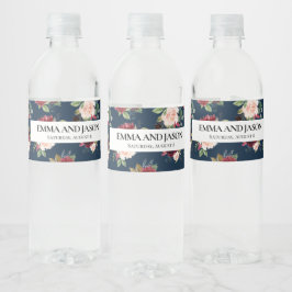 Boho Navy Floral Burgundwasser Flasche Etikett