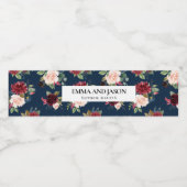 Boho Navy Floral Burgundwasser Flasche Etikett (Einzelnes Label)