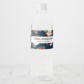Boho Navy Floral Burgundwasser Flasche Etikett (Vorderseite)