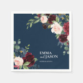 Boho Navy Floral Burgundy Blush Wedding Napkins Serviette (Vorderseite)