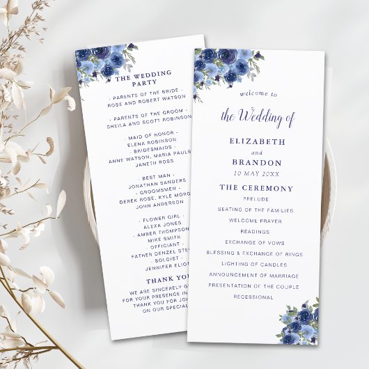 Boho Navy Flowers – Countryside Wedding Programm