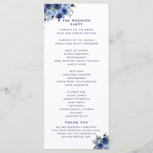 Boho Navy Flowers – Countryside Wedding Programm (Rückseite)