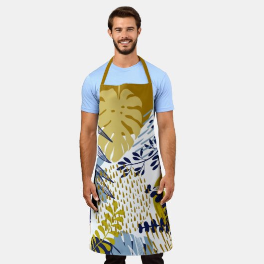 Boho Navy, Gold und Blue Blätter Schürze (Getragen)