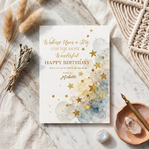 Boho Navy Gold Wasserfarbe Himmelsstern Geburtstag Karte