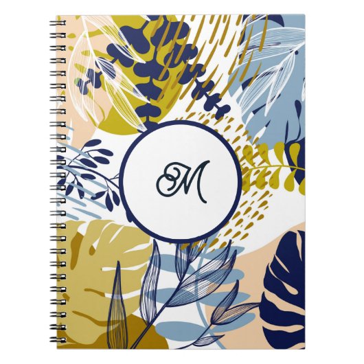 Boho Navy Green Tan Blätter Notebook Notizblock (Vorderseite)