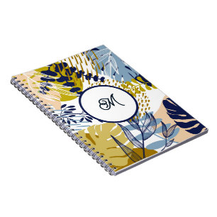 Boho Navy Grün Beige Blätter Notizbuch Notizblock