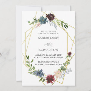 Boho Navy & grüne einfache Blumenelemente  Einladung
