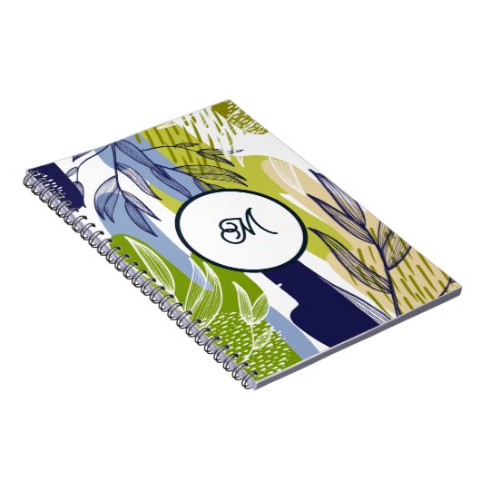 Boho Navy Lime Green Blätter Notebook Notizblock (Rechte Seite)